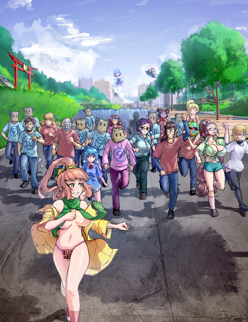 10-years-kun bag bag_on_head balloon barrier bench breasts cirno city cloud coat contrail crack crowd cube denim elf f2d_(artist) feather fence glasses grass helmet horizontal_bar ice iiboo-chan kiosk large_breasts lollipop long_ears long_hair maid muffet noob_saibot personification plane ponytail riding_on_shoulders road road_sign running scarf shirt short_hair shorts sloth smile sweater thighhighs thumb_up torii trail tree twintails undertale very_long_hair wings