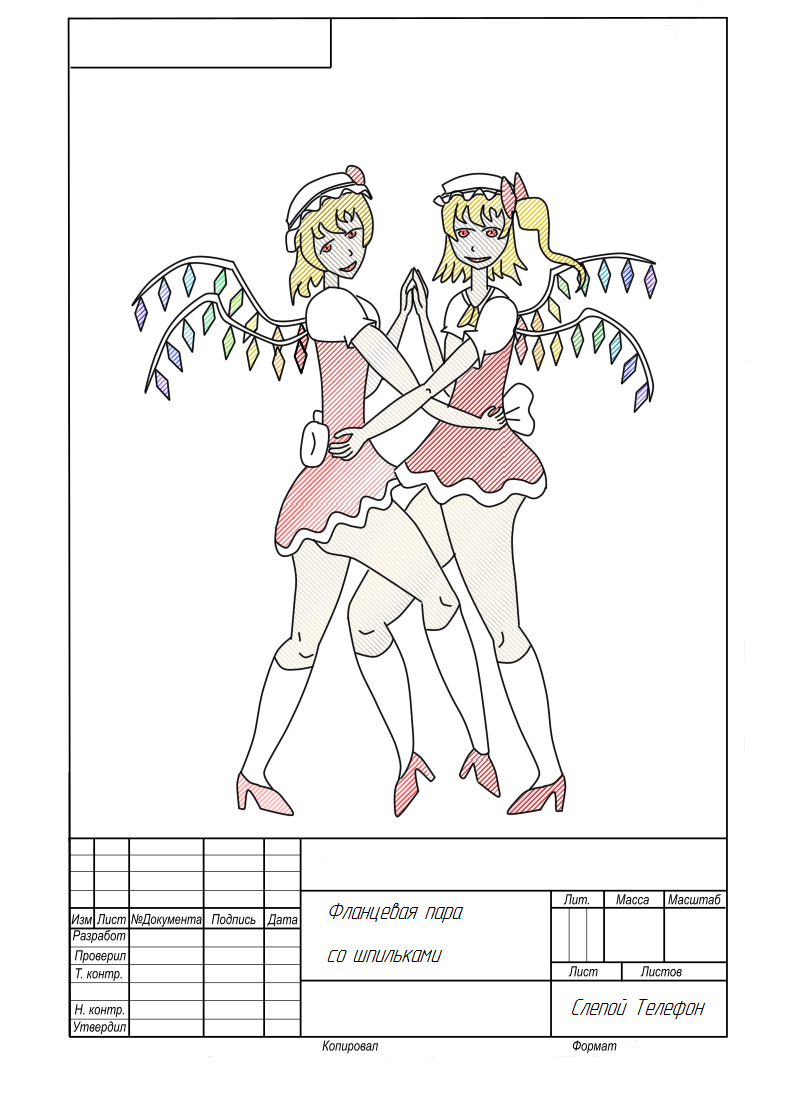 2girls ascot blonde_hair clone crystal flandre_scarlet hand_on_hip hat hat_ribbon high_heels holding_hands looking_at_viewer red_dress red_eyes red_footwear red_ribbon short_hair short_skirt simple_background sketch smile touhou white_headwear white_legwear white_ribbon wings