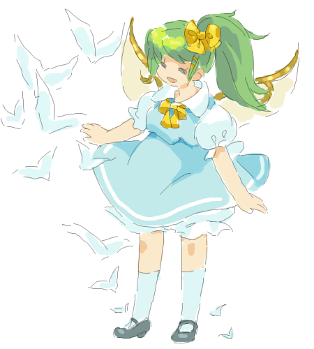 ^_^ bow daiyousei dress green_hair main_page /o/ oekaki ponytail socks touhou wings