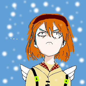 :< ... coat kanon lowres orange_hair short_hair sketch snow tsukimiya_ayu wings