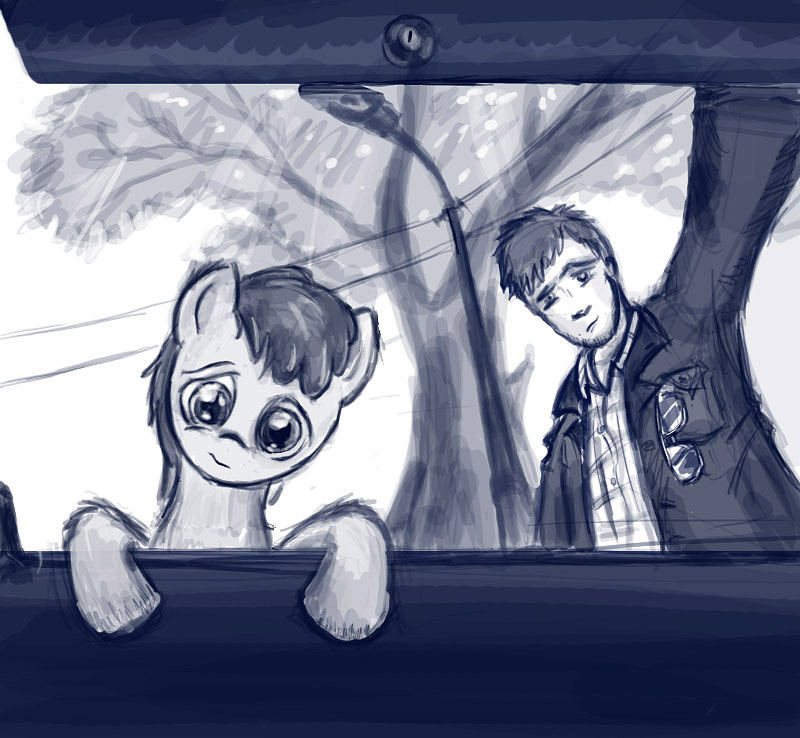 1boy animal /bro/ car crossover door has_child_posts mare monochrome my_little_pony my_little_pony_friendship_is_magic pony shipping tagme