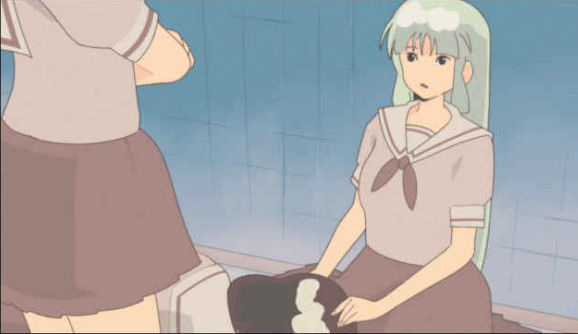 anime_screenshot head_in_lap multiple_girls sitting