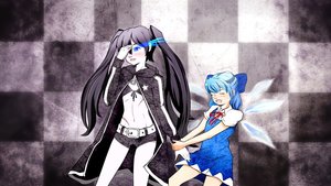 Rating: Safe Score: 0 Tags: 2girls belt bikini_top black_hair black_rock_shooter black_rock_shooter_(character) blue_eyes blue_hair blush bow checkered cirno closed_eyes coat crossover embarrassed glowing_eyes highres long_hair scar short_hair shorts star touhou twintails wallpaper wings User: (automatic)nanodesu