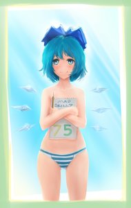 Rating: Questionable Score: 0 Tags: blue_eyes blue_hair blush bow cirno crossed_arms ice madskillz_thread_oppic notepad pants pencil rays shimapan short_hair striped_pants topless wings User: (automatic)lol.me