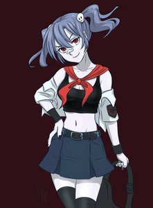 Rating: Safe Score: 0 Tags: bandaid blue_hair creepy-chan crop_top grey_skin hands_on_hips midriff nail_polish necktie orikanekoi_(artist) pioneer_necktie red_eyes shirt simple_background skirt skull thighhighs top twintails zettai_ryouiki User: (automatic)Anonymous