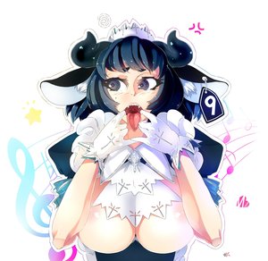 Rating: Explicit Score: 0 Tags: angry animal_ears ascot blue_eyes blue_hair blush breasts cow cow_ears cow_girl ear_label gloves highres horns large_breasts maid maid_headdress music necktie no_bra open_mouth oxykoma_(artist) short_hair teeth tongue User: (automatic)Anonymous