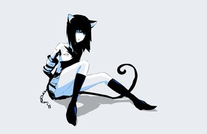 Rating: Questionable Score: 0 Tags: animal_ears arsenixc_(artist) bare_shoulders black_hair boots cat_ears chain digits monochrome simple_background skirt stylish tail upskirt User: (automatic)viruzzz-kun