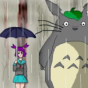 Rating: Safe Score: 0 Tags: crossover madskillz /o/ oekaki parody purple_hair rain school_uniform tonari_no_totoro totoro twintails umbrella unyl-chan User: (automatic)timewaitsfornoone