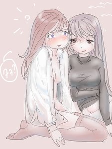 Rating: Questionable Score: 0 Tags: 2girls blue_eyes blush breasts brown_eyes brown_hair long_hair no_bra /o/ oekaki open_clothes shirt sitting sketch sweater thighhighs User: (automatic)Anonymous