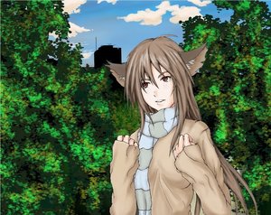 Rating: Safe Score: 0 Tags: animal_ears brown_hair cat_ears cloud long_hair red_eyes scarf sky striped tree User: (automatic)nanodesu