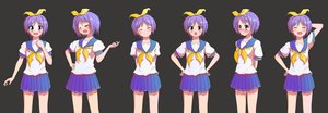 Rating: Safe Score: 0 Tags: 1girl arm_behind_head arm_up blue_eyes blush closed_eyes collage frown game_sprite grey_background hair_ribbon hand_on_hip hands_behind_back hands_on_hips hiiragi_tsukasa /ls/ lucky_star open_mouth pleated_skirt purple_hair ribbon school_uniform serafuku short_hair simple_background skirt smile solo User: (automatic)Anonymous