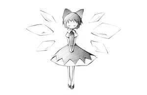 Rating: Safe Score: 0 Tags: bow cirno dress monochrome short_hair simple_background touhou traditional_media wings User: (automatic)Anonymous