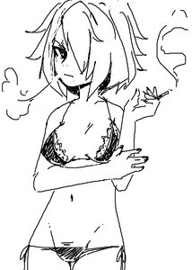 Rating: Safe Score: 0 Tags: bra cigarette hair_over_one_eye main_page monochrome /o/ oekaki panties short_hair sketch smoking underwear User: (automatic)Anonymous