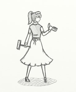 Rating: Safe Score: 0 Tags: apron broom dress from_behind maid maid_headdress maid_outfit monochrome simple_background sketch spray_bottle User: (automatic)nanodesu