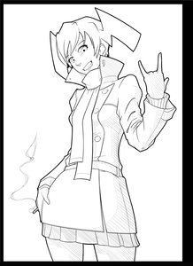 Rating: Safe Score: 0 Tags: alternate_costume cigarette coat dvach_emblem dvach-tan hands_on_hips monochrome scarf simple_background skirt smile smoke teeth twintails User: (automatic)nanodesu