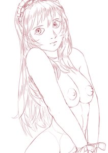 Rating: Questionable Score: 0 Tags: 1girl abs breasts hairband long_hair monochrome nipples nude simple_background sketch solo User: (automatic)Anonymous