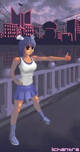 Rating: Safe Score: 0 Tags: blue_eyes blue_hair boots city cityscape cloud head_wings highres iichantra long_hair main_page night skirt sky soh-chan top water winged_hairpin User: (automatic)nanodesu