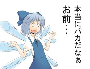Rating: Safe Score: 0 Tags: blue_hair bow cirno closed_eyes open_mouth short_hair simple_background spread_arms /to/ touhou wings User: (automatic)nanodesu
