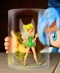 Rating: Safe Score: 0 Tags: 2girls blonde_hair blue_eyes blue_hair cirno crossover disney fairy green_eyes height_difference jar minigirl peter_pan pun tinkerbell touhou wings User: (automatic)Anonymous