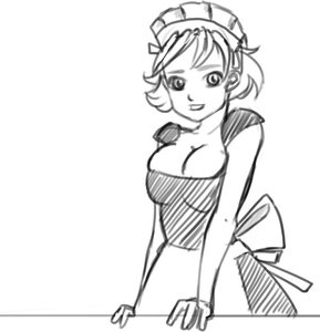Rating: Safe Score: 0 Tags: apron breasts maid maid_headdress maid_outfit monochrome short_hair simple_background sketch User: (automatic)nanodesu