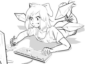 Rating: Safe Score: 0 Tags: bow cirno computer keyboard lying monochrome short_hair sketch tablet wings User: (automatic)nanodesu