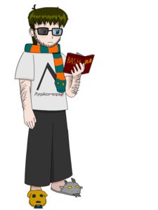 Rating: Safe Score: 0 Tags: bristle glasses lurkmore-kun male sauce_(artist) scarf shirt short_hair simple_background slippers snake striped t-shirt vector User: (automatic)nanodesu