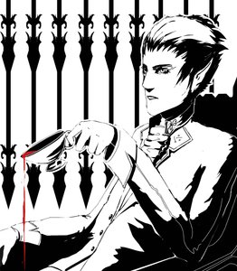 Rating: Safe Score: 0 Tags: armchair arsenixc_(artist) blood collar cup elf_ears monochrome pouring sitting vampire User: (automatic)Willyfox