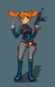 Rating: Safe Score: 0 Tags: ak-47 belt blush boots dvach-tan eye_patch green_eyes orange_hair pioneer_tie riding_breeches roll-neck smolev_(artist) tagme twintails weapon User: (automatic)strn