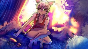 Rating: Safe Score: 0 Tags: animal_ears bow braid brown_hair cat_ears dress dutch_angle eroge forest game_cg highres long_hair mushroom nature outdoors sitting tree uvao-chan yellow_eyes User: (automatic)Anonymous