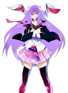 Rating: Safe Score: 0 Tags: 1girl animal_ears black_legwear bunny_ears dual_wielding long_hair oxykoma_(artist) pistol purple_hair red_eyes reisen_udongein_inaba shirt simple_background skirt smile solo thighhighs touhou very_long_hair weapon zettai_ryouiki User: (automatic)Anonymous
