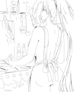 Rating: Questionable Score: 0 Tags: apron breasts f2d_(artist) from_behind kitchen large_breasts long_hair mekurage monochrome multator naked_apron oekaki ponytail room sketch very_long_hair User: (automatic)Anonymous