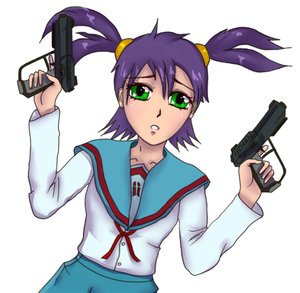Rating: Safe Score: 0 Tags: green_eyes gun mkc_(artist) pistol purple_hair school_uniform tagme twintails unyl-chan weapon User: (automatic)mkc
