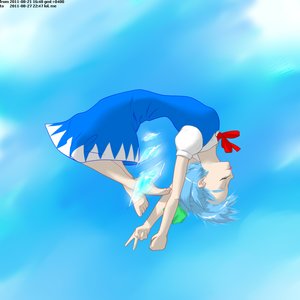 Rating: Safe Score: 0 Tags: barefoot blue blue_hair bow cirno closed_eyes cloud dress f2d_(artist) short_hair sky smile tongue touhou v wings User: (automatic)timewaitsfornoone