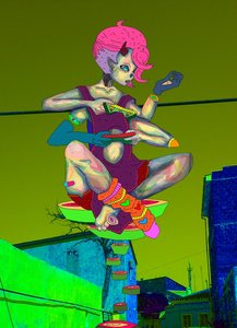 Rating: Safe Score: 0 Tags: acid_colors bizarre blue_eyes crossed_legs flying gamepad has_child_posts horns joystick multiple_arms photo pink_hair User: (automatic)Anonymous