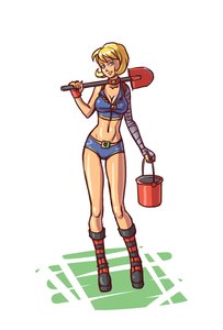 Rating: Safe Score: 0 Tags: bandages blonde_hair blue_eyes boots bucket co2_(artist) co_(artist) crop_top excavator-chan fingerless_gloves gloves short_hair shorts shovel simple_background User: (automatic)nanodesu