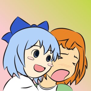 Rating: Safe Score: 0 Tags: >_< 2girls blue_eyes blush bow cirno crossover from_police_to_kids hug mvd-chan open_mouth orange_hair touhou twintails User: (automatic)nanodesu