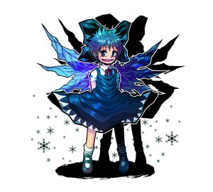 Rating: Safe Score: 0 Tags: ahoge bandaid blue_eyes blue_hair blush bow cirno colored dress hands_behind_back open_mouth short_hair simple_background smile snowflake socks stylish touhou wings User: (automatic)ii