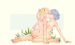 Rating: Explicit Score: 0 Tags: 2girls blonde_hair blue_eyes blue_hair breasts grass kiss long_hair nipples nude short_hair sitting twintails yellow_eyes yuri User: (automatic)Anonymous