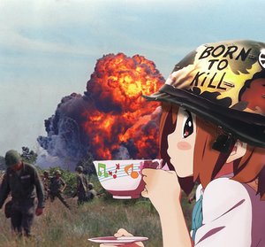 Rating: Safe Score: 0 Tags: brown_eyes brown_hair cup explosion helmet hirasawa_yui k-on! military photo photoshop vietnam User: (automatic)Anonymous