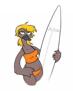Rating: Questionable Score: 0 Tags: 1girl anthro blonde_hair champion_of_tzeentch_(artist) feather freckles furry goose long_hair simple_background sketch surfboard swimsuit white_background wings User: (automatic)Willyfox