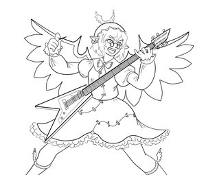 Rating: Safe Score: 0 Tags: bow champion_of_tzeentch_(artist) dress earrings glasses guitar hat instrument lineart monochrome mystia_lorelei pointy_ears simple_background touhou wings User: (automatic)nanodesu