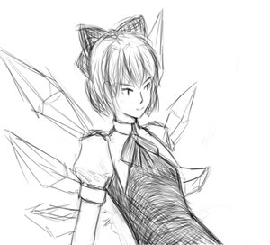 Rating: Safe Score: 0 Tags: /an/ bow cirno monochrome simple_background sketch touhou wings User: (automatic)nanodesu
