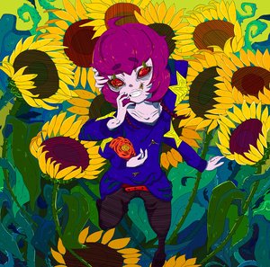 Rating: Safe Score: 0 Tags: ahoge bee belt flower insect multiple_arms pants purple_hair red_eyes shirt solo star sunflower teeth twin_braids User: (automatic)Anonymous