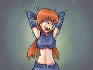 Rating: Safe Score: 0 Tags: 2girls /an/ bondage breasts closed_eyes crop_top elbow_gloves gloves laughing long_hair midriff open_mouth orange_hair tickling top User: (automatic)Anonymous