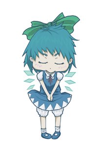 Rating: Safe Score: 0 Tags: bloomers blue_hair blush bow cirno closed_eyes dress embarrassed short_hair simple_background socks touhou v_hands wings User: (automatic)ii