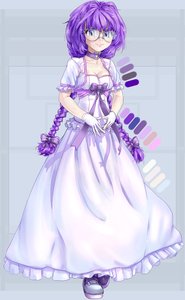 Rating: Safe Score: 0 Tags: 1girl blue_eyes bow braid breasts choker cleavage dress elemental_gelade f2d_(artist) frills glasses gloves heart long_hair purple_hair smile solo twin_braids viro virzoeve_eclairouer User: (automatic)Anonymous