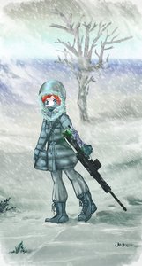 Rating: Safe Score: 0 Tags: blue_eyes gun hairpin hood mechanical_arm orange_hair outdoors snow weapon winter User: (automatic)Anonymous