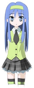 Rating: Safe Score: 0 Tags: 1girl blue_eyes blue_hair hairband hands_behind_back long_hair necktie school_uniform shirt simple_background skirt solo striped zettai_ryouiki User: (automatic)Anonymous