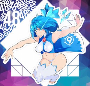 Rating: Safe Score: 0 Tags: 1girl alternate_costume blue_eyes blue_hair bow breasts cirno glowing_eyes madskillz_thread_oppic navel oxykoma_(artist) panties solo spread_arms thighhighs touhou white_legwear white_panties wings User: (automatic)Anonymous