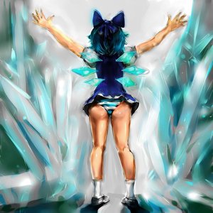 Rating: Safe Score: 0 Tags: blue_hair bow cirno dress from_behind panties short_hair spread_arms striped touhou wings User: (automatic)Anonymous